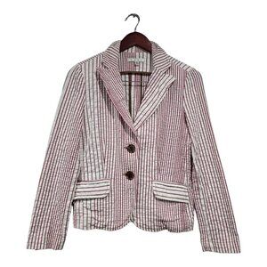 Cabi Women's Captains Blazer Jacket Fitted Red White Stripe Cotton Collared Sz 2